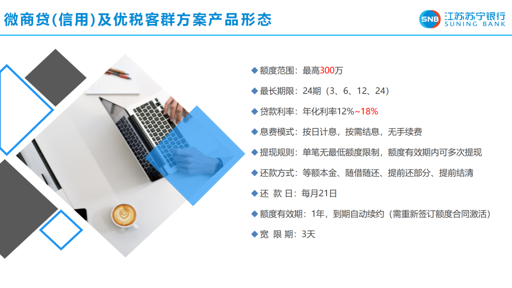 苏宁银行微商贷（信用及优税客群）产品介绍、申请流程